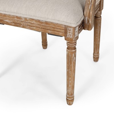 French Country Elegance Beige & Natural Wood Cane Upholstered Arm Chair