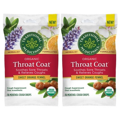 Traditional Medicinals Throat Coat Sweet Orange Fennel Lozenges - 2pk/16ct