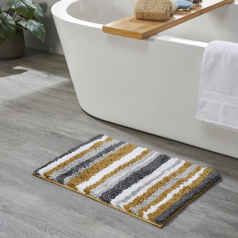 Off White 20 in. x 48 in. Polyester Microfiber Bath Mat Runner Rug