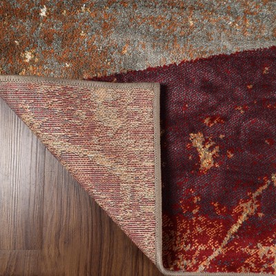 Modern Brown-Rust Geometric Stain-Resistant Synthetic Area Rug, 5'x8'