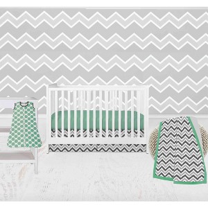Bacati - Ikat Dots Stripes Mint Grey Neutral 4 pc Crib Set with Muslin Sleeping Sack - 1 of 4