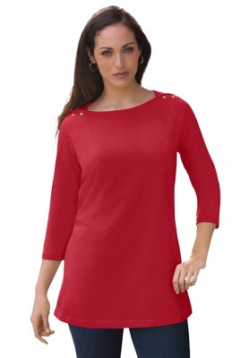Jessica London Women's Plus Size Stretch Cotton Boatneck Tunic
