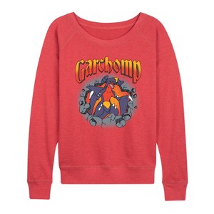 Women's - Pokémon - Garchomp Rocks Lightweight French Terry Wide Neck Long Sleeve Graphic Shirt - 1 of 3