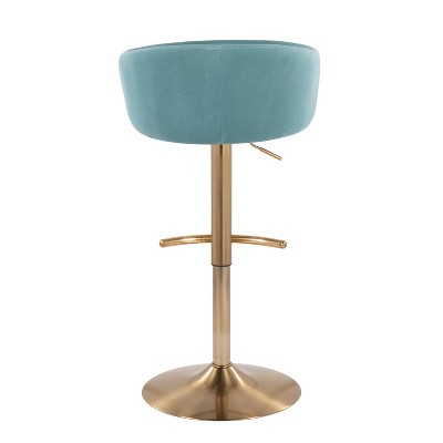 Claire Gold Metal and Light Blue Velvet Adjustable Swivel Barstool Set