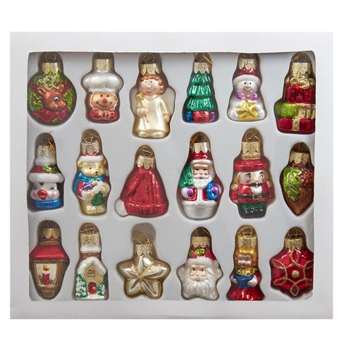Kurt Adler 2-2.5-Inch Mini Christmas Shape Glass Ornaments, 18 Piece Set
