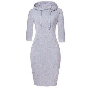 BLUEMING Womens 3/4 Sleever Hoodie Dress Bodycon Sweat Dress with Front Pocket Sweatshirt Dress Pencil Dress Lounge Dress - 1 of 4