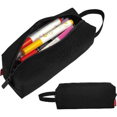 Fmeida Pencil Case Pouch - Water Resistant Pencil Pouch Portable Pencil Bag Simple Office Stationery Pouch with Handle Back to School Supplies - Black