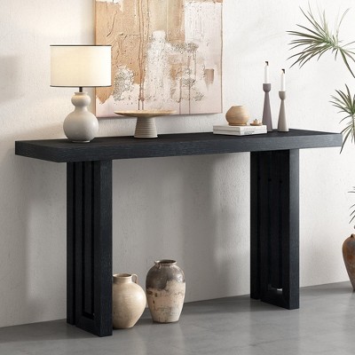 LOVMOR 59"Uniquely Designed Oak Veneer Console Table with Distinctive Side Shapes, Suitable for Entryway, Hallway, Living Room, Foyer, Corridor,Black