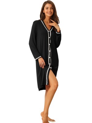 Cheibear Women's Zip Front Hooded House Dress Nightshirt Housecoat