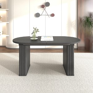 Gulches Black Extendable Oval Dining Table 4-8 People Wooden Strip Base MDF Kitchen Family Living Room Table - 1 of 4