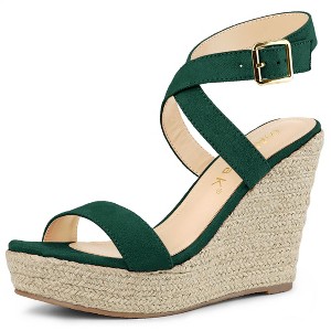 Allegra K Women's Back to College Slingback Crisscross Espadrille Wedges Heel Sandals - 1 of 4