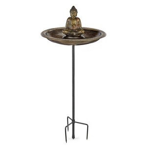 Good Directions 43" Beaded Copper Buddha Bird Bath & Garden Pole - Black & Bronze - 1 of 4