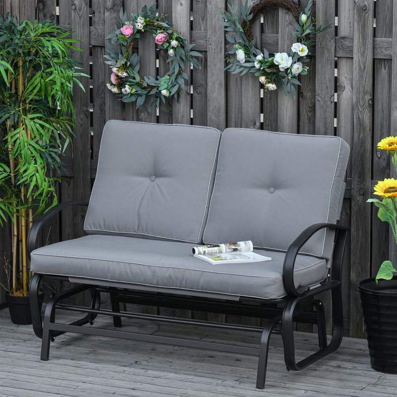 Outsunny Patio Glider Bench with Padded Cushions and Armrests, Outdoor 2-Person Swing Rocking Chair Loveseat with Sturdy Frame, 2 of 12