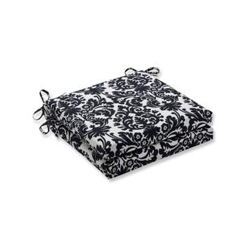 Essence Damask 2pc Outdoor Seat Cushion Set - Black/White Floral - Pillow Perfect
