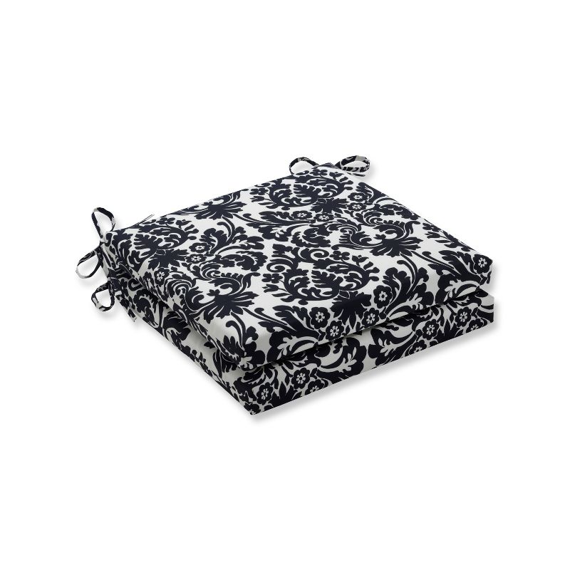 Essence Damask 2pc Outdoor Seat Cushion Set - Black/White Floral - Pillow Perfect, 1 of 7