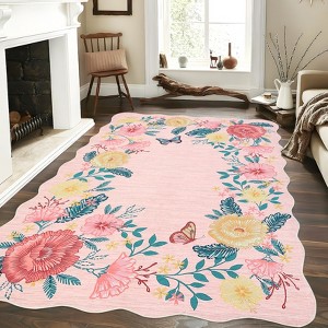 Modern Washable Area Rug, Soft Floral Floor Cover with Non Slip Backing, Low Pile Stain Resistant Floor Carpet for Living Room - 1 of 4