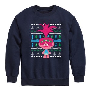 Boys' - Trolls - Poppy Blue Green Ugly Sweater Graphic Long Sleeve Fleece Sweatshirt - 1 of 4