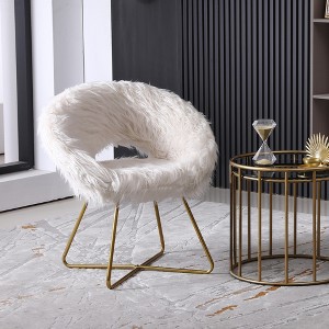 Faux Fur Upholstered Barrel Accent Chair with Cushioned Seat and Back, Gold-Tone Metal Base and Plastic Floor Protectors - 1 of 4
