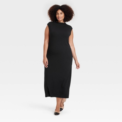 Black ruched knit dress online