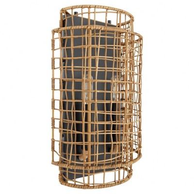 Matte Black and Rattan 2-Light Wall Sconce