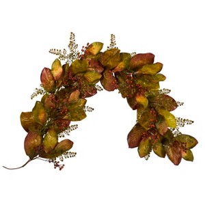 Nearly Natural 6-ft Autumn Magnolia Leaf and Berries Artificial Garland - 1 of 2