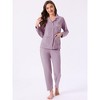 INSPIRE CHIC Women's Lounge Set Cotton Ribbed Button Up Long Sleeve Pants Pattern with Pocket Pajama Set Loungewear - 2 of 4