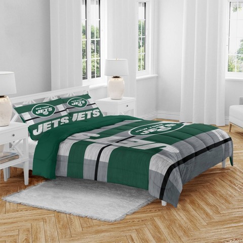 Постельное бельё NFL New York Jets Heathered Stripe Queen Bed in a Bag - 3pc, цвет: Полосатый
