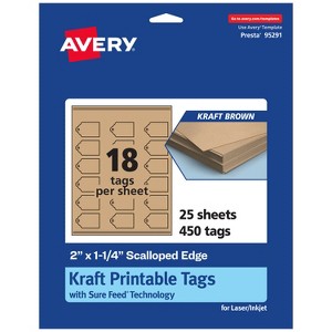 Avery Printable Rectangle Scalloped Tags with Sure Feed Technology, 2" x 1-1/4", Kraft Brown Cardstock, Print-to-the-Edge, Laser/Inkjet, 450 Total - 1 of 4