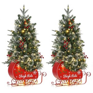 Tabletop Christmas Tree 3/4.5ft Pre-Lit Christmas Tree with a Sleigh Ride Base Base - 1 of 4