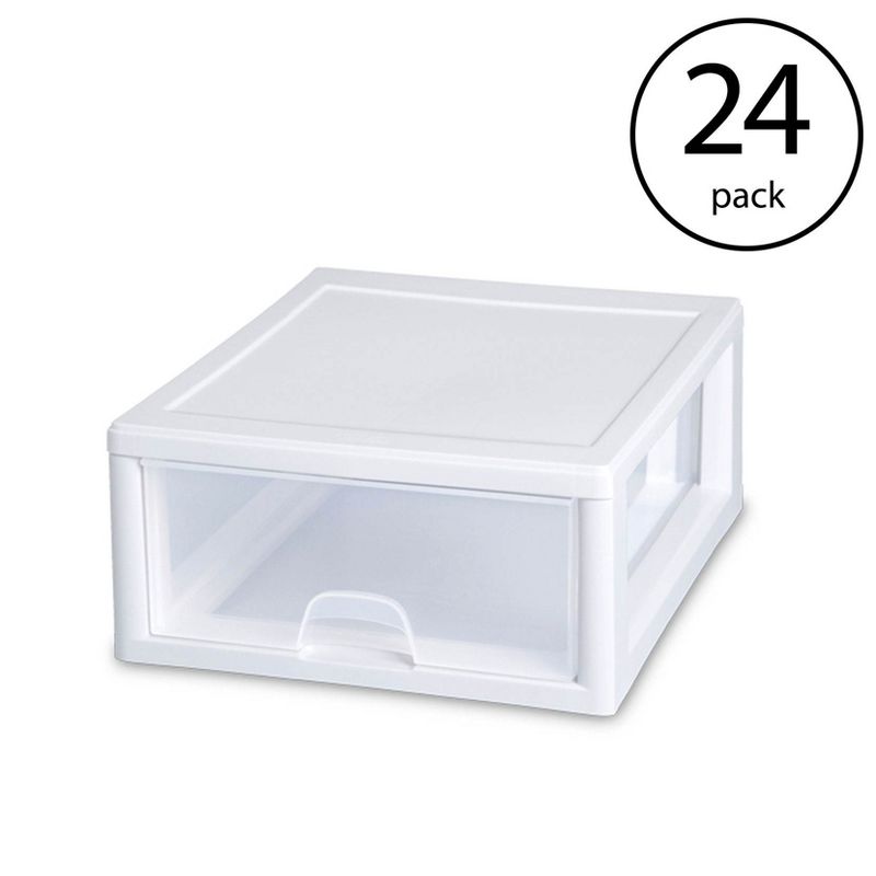 Sterilite 16 Quart Stackable Sturdy Plastic Storage Drawer Container for Home and Office Organization, Clear & White, 3 of 8