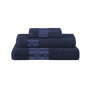 100% Cotton Medium Weight Geometric Border 3 Piece Assorted Bathroom Towel Set by Blue Nile Mills - 1 of 4