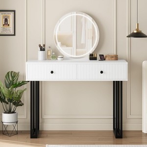 Vanity Desk with Mirror and Lights, Small Makeup Vanity with 2 Drawers, Modern Vanity Organizer with 3 Color Lights - 1 of 4