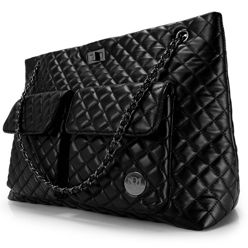 Black Quilted Leather-Look Weekend Bag