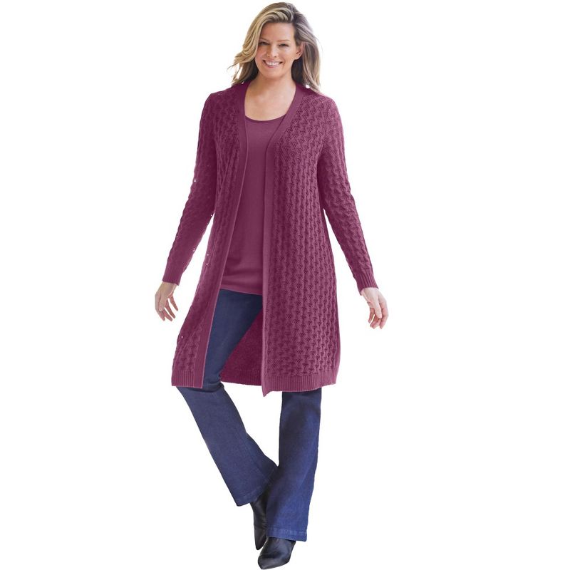 Woman Within Women's Plus Size Pointelle Cardigan, 1 of 2