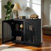 Fluted Buffet Cabinet with Curved Doors, Solid Wood Veneer Storage Sideboard for Entryway, Kitchen, Dining Room, Coffee Bar - 2 of 4