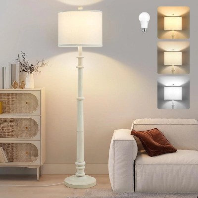 GTCLIGHTING Floor Lamps for Living Room,3-Way Dimmable Standing Lamps with White Linen Shade,60" Vintage Tall Pole Light for Reading, Bedroom
