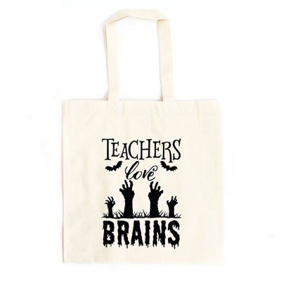 City Creek Prints Teachers Love Brains Canvas Tote Bag - 15x16 - Natural