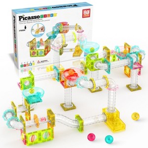 PICASSO-TILES Marble Run Magnetic Tiles for Kids, 80PCS, Mini Construction Magnet Tiles Race Track Building Blocks STEM Toy - 1 of 4