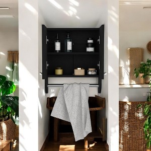 Alilang 5.10 Inch Black Wall-Mounted Bathroom Cabinet with Towel Bar and Dual Doors - Black - 1 of 4