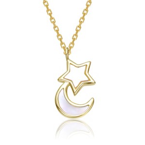 Guili 14K Gold Plated with Mother Of Pearl Celestial Star and Crescent Moon Pendant Necklace For Kids - 1 of 2