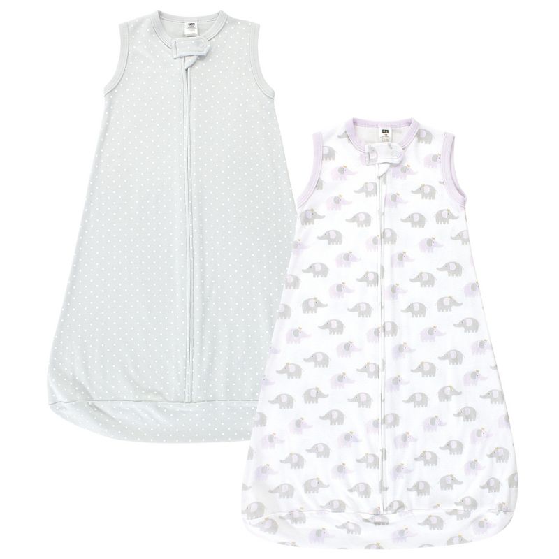 Hudson Baby Infant Girl Cotton Long-Sleeve Wearable Sleeping Bag, Sack, Blanket, Lilac Elephants Sleeveless, 1 of 5