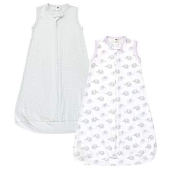 Hudson Baby Infant Girl Cotton Long-Sleeve Wearable Sleeping Bag, Sack, Blanket, Lilac Elephants Sleeveless