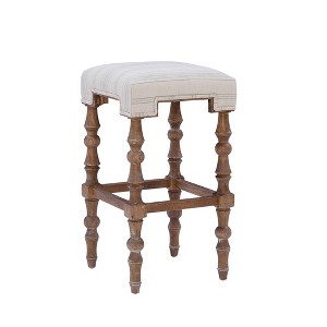 Linon Shelly Backless Barstool Natural: 30" Fixed Height, Polyester Upholstery, Wood Legs - 1 of 4