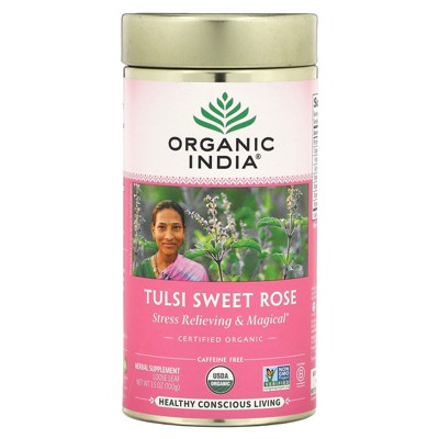 Organic India Tulsi Sweet Rose Tea, Caffeine-Free, 3.5 oz (100 g)