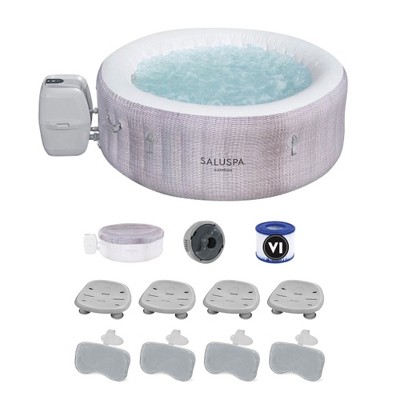 Bestway SaluSpa Cancun AirJet Inflatable Hot Tub with Set of 4 SaluSpa Underwater Non Slip Pool and Spa Seat & Set of 4 Headrest Pillow