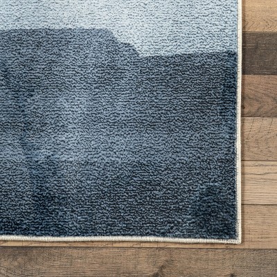 Blue Abstract Washable Non-slip Synthetic Area Rug, 3 x 5 ft