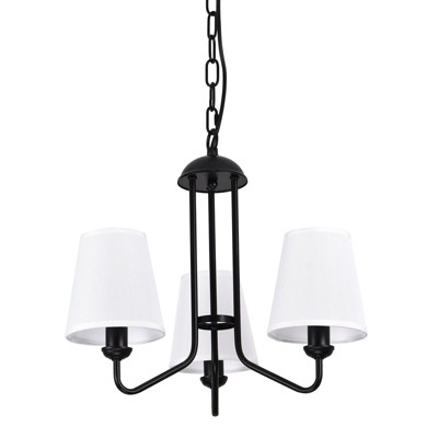 PAKOKULA Modern 3-Light Black Farmhouse Branch Chandelier with White Fabric Shade