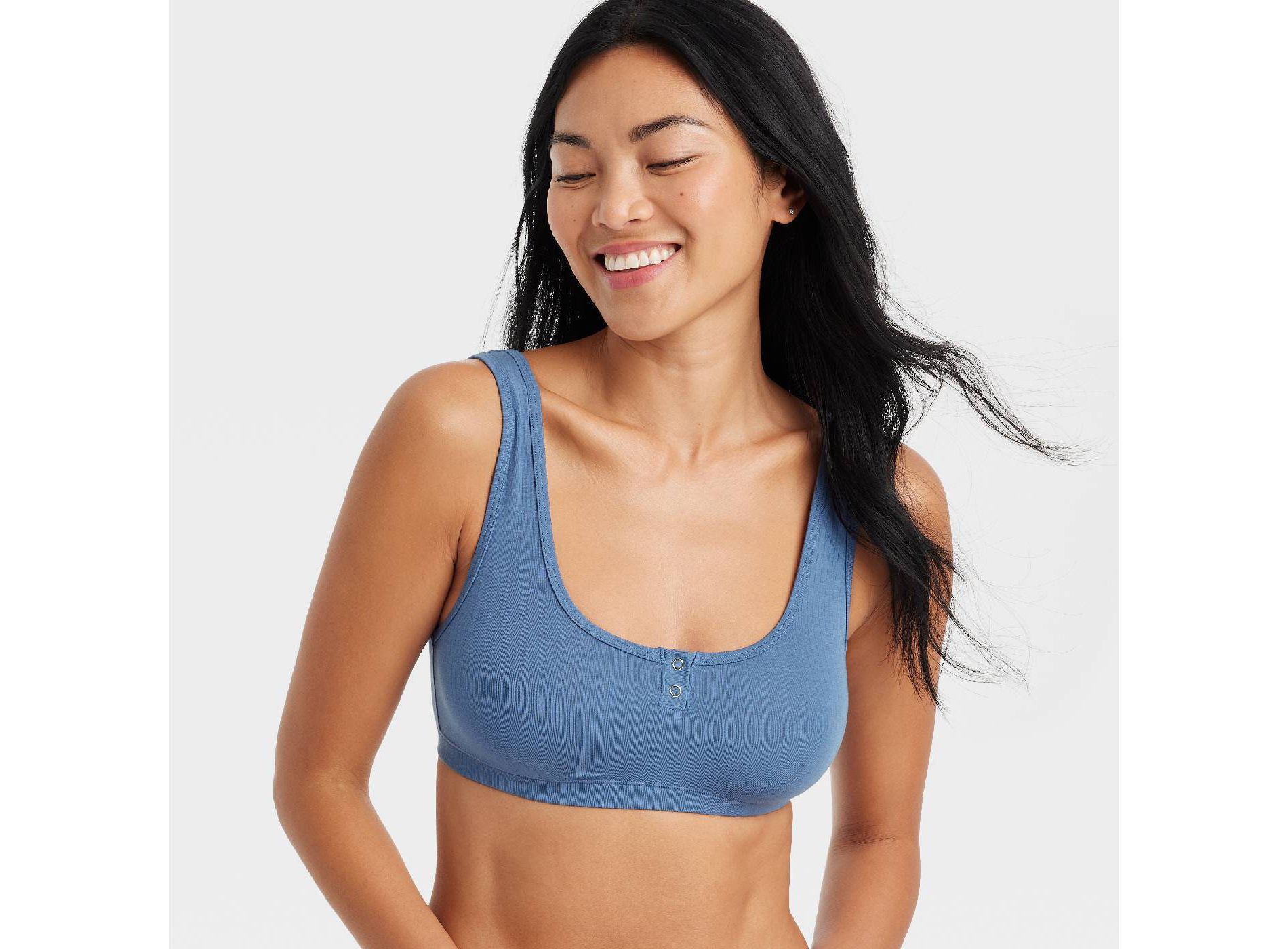 Women's Modal Blend Scoop Bralette - Auden™ Dark Blue L: Adjustable Straps, Double-Layered, Pullover