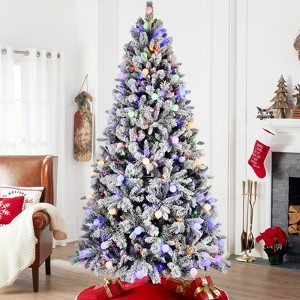 LOVMOR 8FT PE+PVC Floceked Christmas Tree with Easy Power & Memory Wire Technology, 470 Dual-Color LEDs With 10 Function, G45 Bulbs, and 1793 Tips - 1 of 4