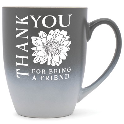 Elanze Designs Thank You For Being A Friend Two Toned Ombre Matte Gray and White 12 ounce Ceramic Stoneware Coffee Cup Mug